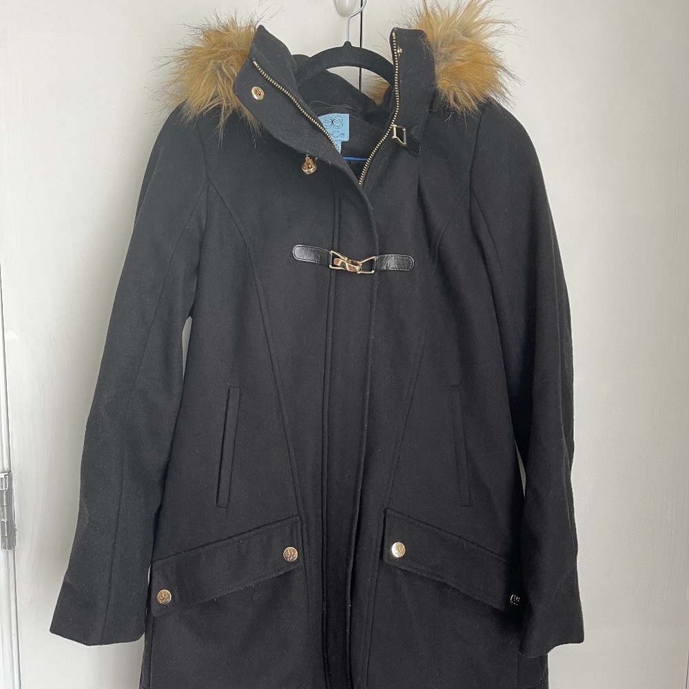CeCe Women’s Black Wool Blend Pea Coat Sz 10